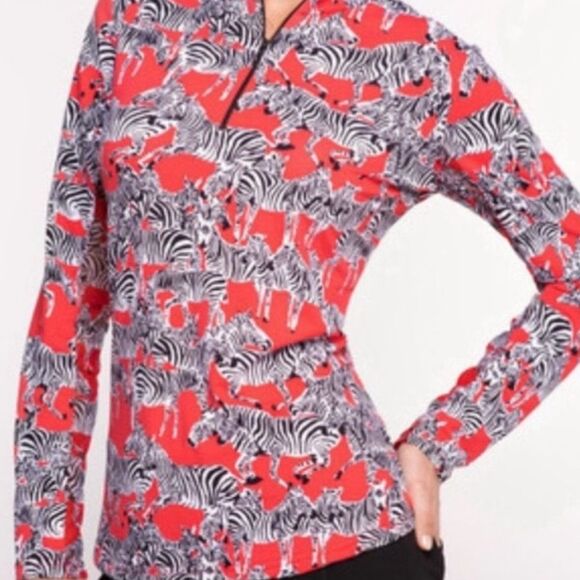 IBKUL Tops - IBKUL Women's Quarter Zip Novelty Zebra Print Long Sleeve Large Pickleball Golf